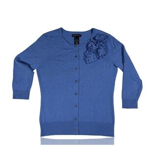NY & Company Cardigan Womens S Cobalt Blue 3D Floral Rosette Y2K Cottagecore